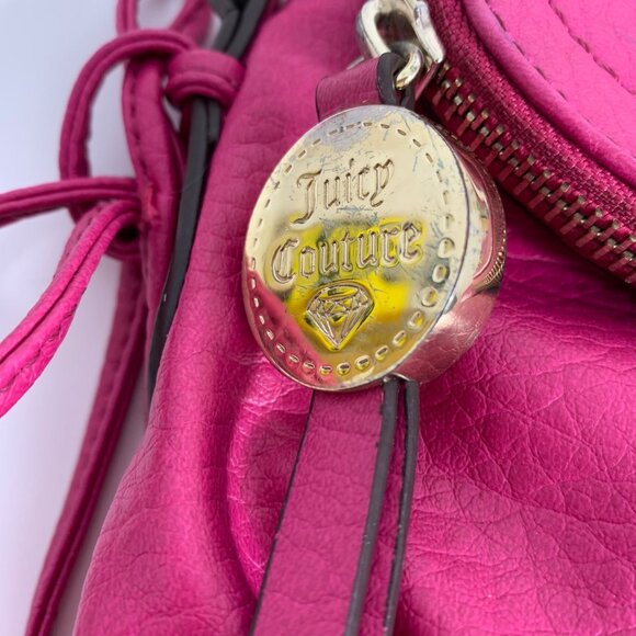 JUICY COUTURE Hot Pink Faux Leather Crossbody Bag Crown Logo Side Drawstrings - Picture 5 of 10